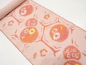 アンティーク　亀甲に花丸模様織り出し　名古屋帯地反物